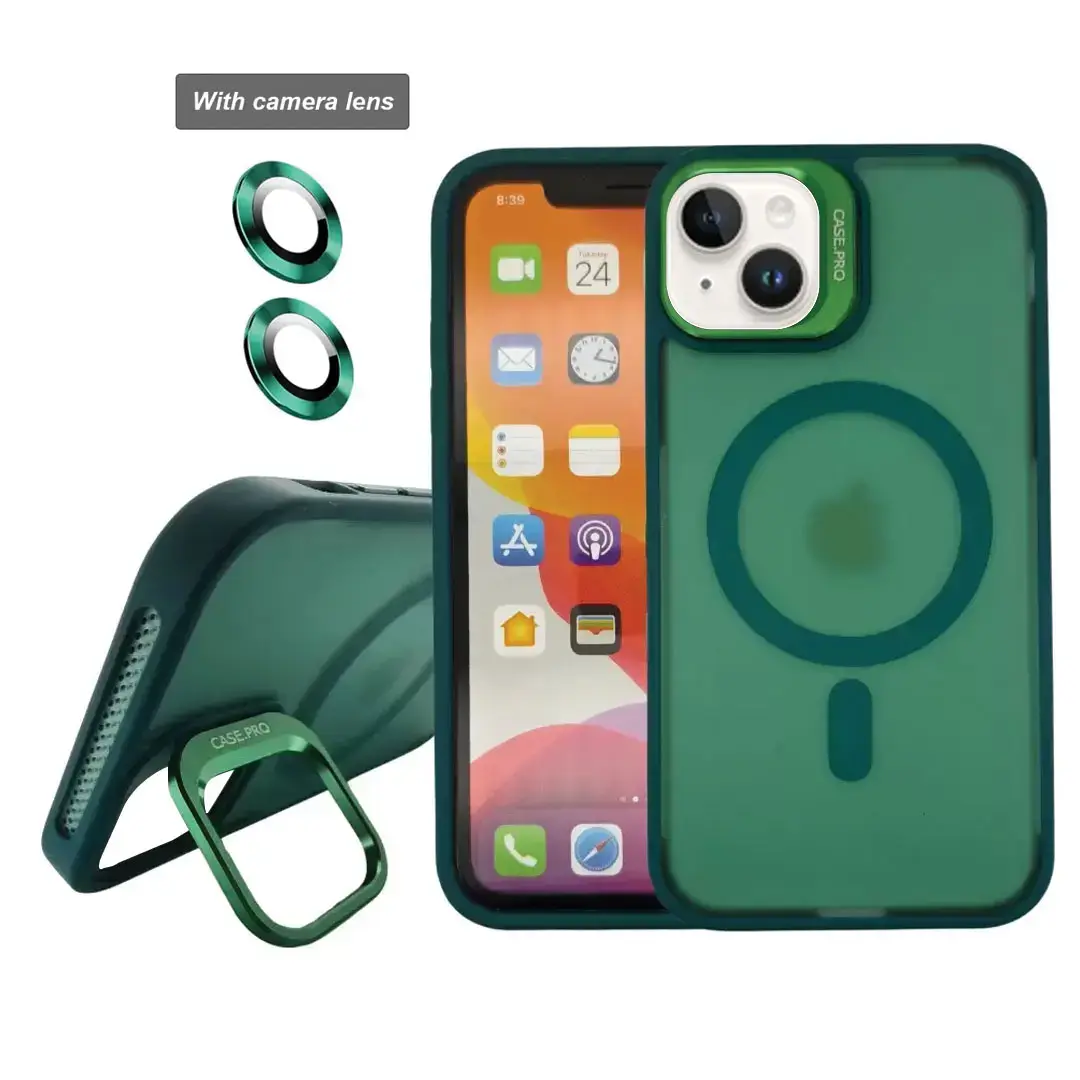 iPhone 15 MagSafe Smoke Camera Stand Case Green